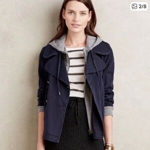 ANTHROPOLOGIE HEI HEI Navy Blue Hooded Peacoat Layered Jacket EUC